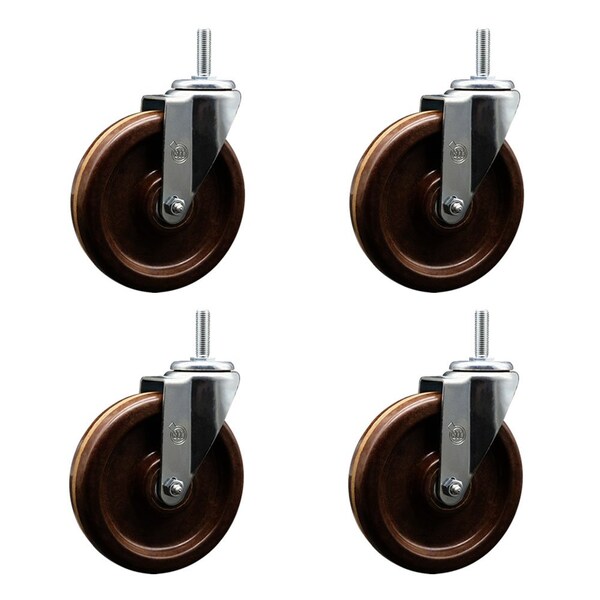 6 Inch High Temp Phenolic Wheel Swivel 34 Inch Threaded Stem Caster Set